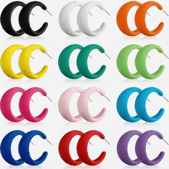 BlinkLLX 12 Pairs 80s 90s Neon Earrings Acrylic Matte Colorful Hoop Earrings for 80s Outfit Glow Party Accessories