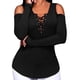 thumbnail image 3 of Qarigey Mujer Camiseta Hombro frío Cuello en V Manga larga Prendas para la parte del cuerpo negro 3XL, 3 of 8