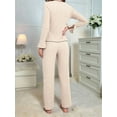 thumbnail image 5 of Women Pajama Lounge Sets Fall 2 Piece Outfits Ribbed Long Sleeve Matching PJ Set Sleepwear Loungewear Cream White S, 5 of 9