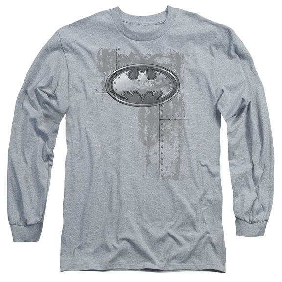 Batman Rivited Metal Logo Long Sleeve T-Shirt Adult 18/1 Athletic Heather
