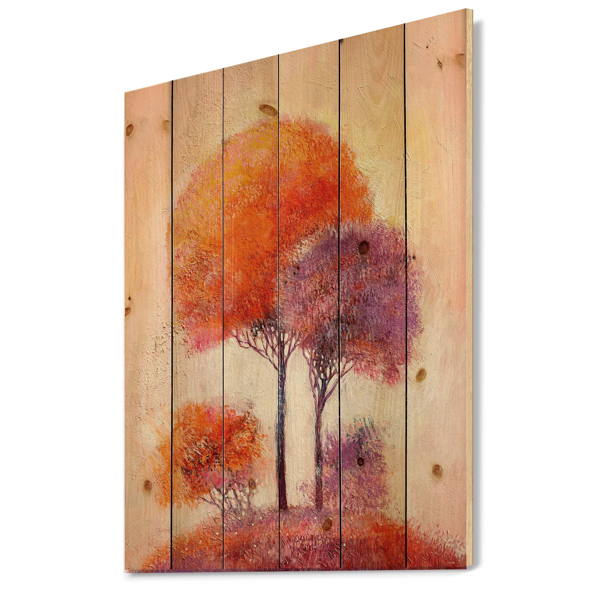 Designart 'Colourful Trees Abtract Impression I' Traditional Print on Natural Pine Wood