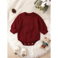 thumbnail image 2 of Infant Baby Girls Knit Romper Long Sleeve Round Neck Solid Color Loose Bodysuit, 2 of 8