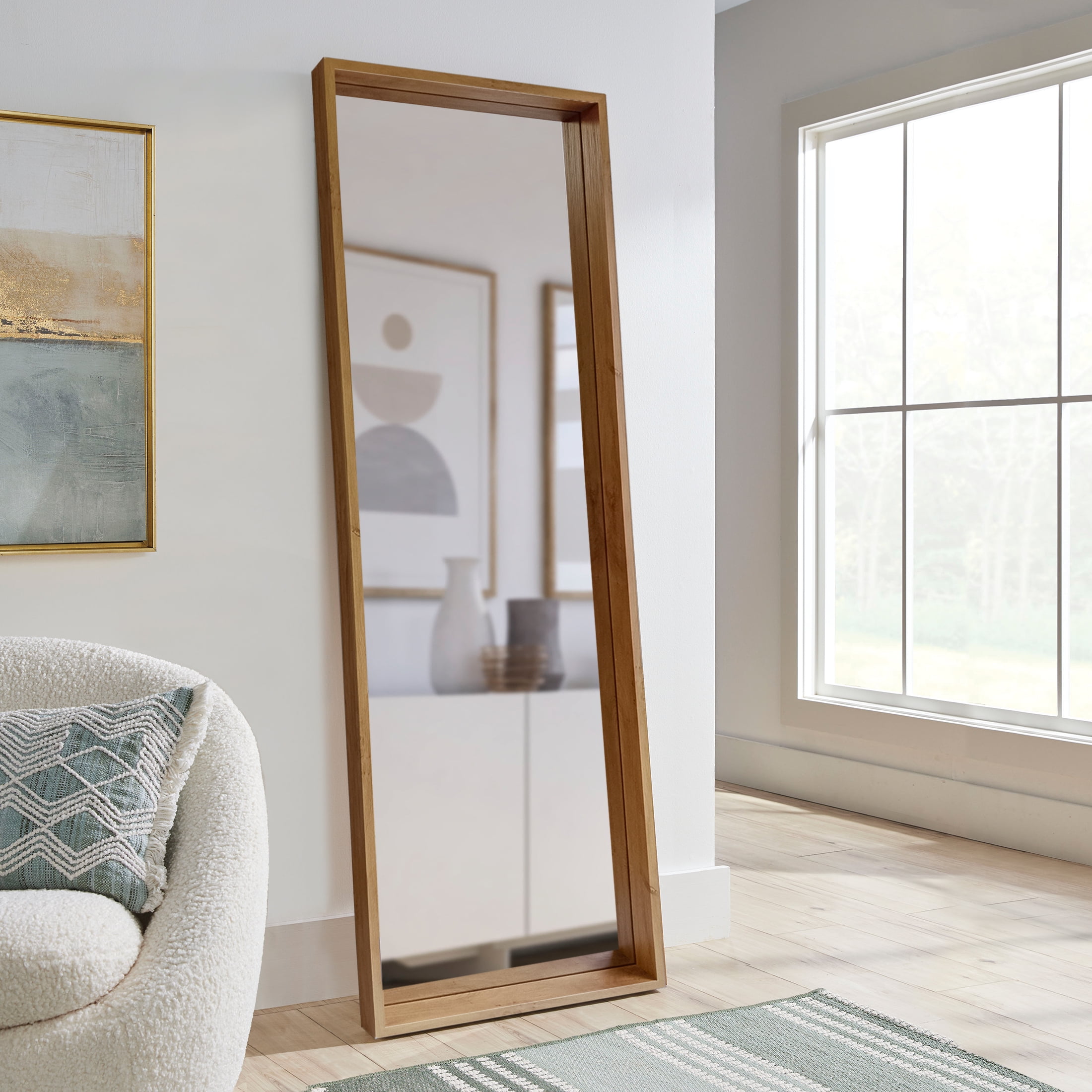 Better Homes & Gardens 22" x 65" Light Honey Shadow Box Full-Length Leaner Mirror
