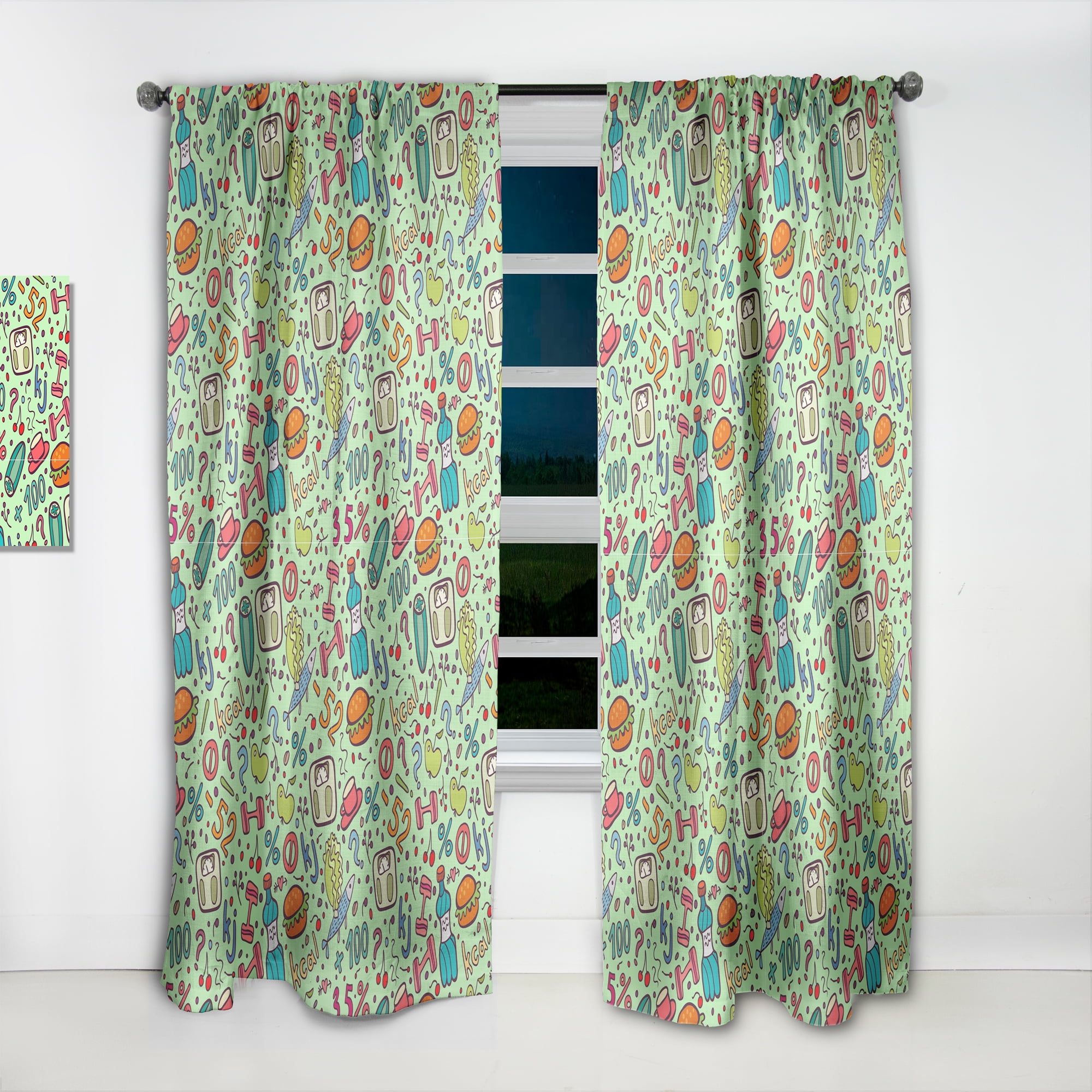 Designart 'Diet Green Protein Pattern' Traditional Curtain Panel