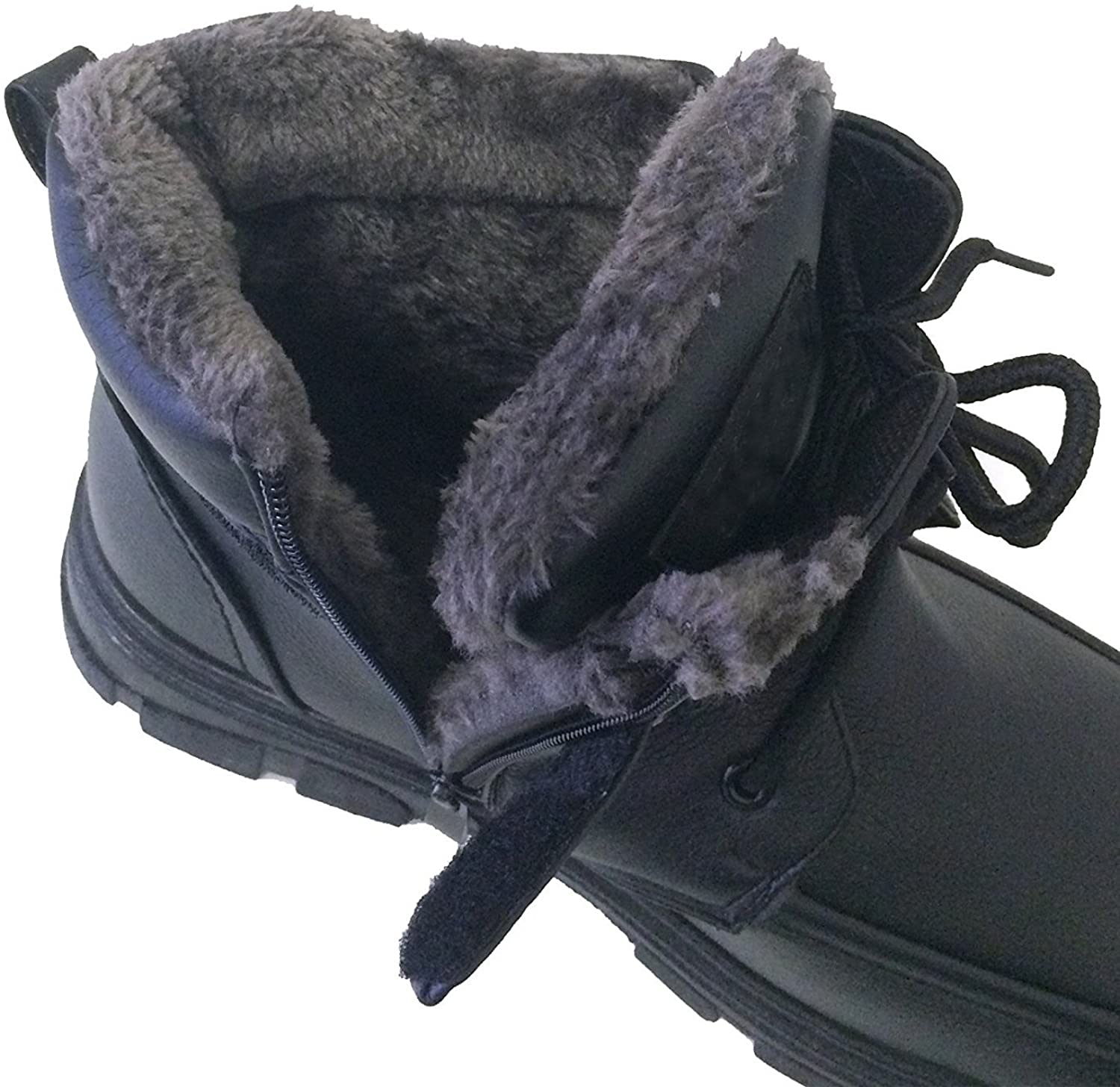 Men's Winter Boots Ankle Faux Fur Full Lined Lace up Side Zipper Shoes ...