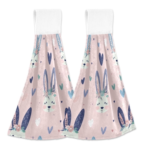 BZSMCE Hanging Hand Towels Fashion Bunny Blossoms Pattern 2-Pack - Velcro Style Bathroom Kitchen Towels