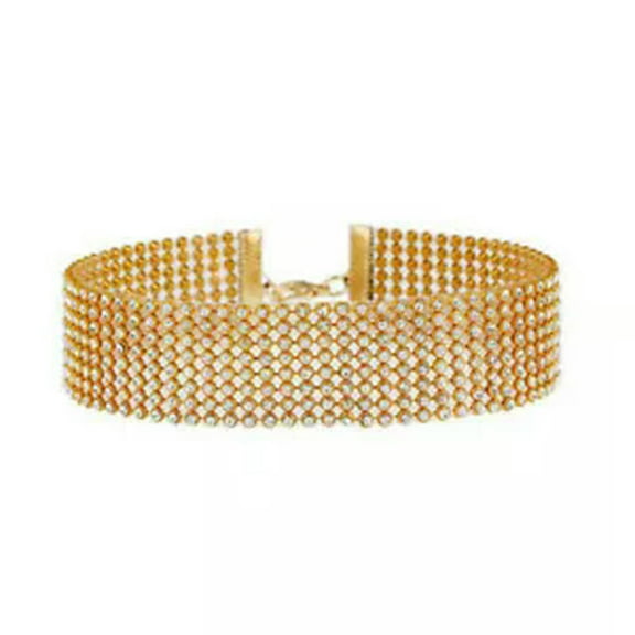 HOOUN Rhinestone Crystal Choker Necklace Gothic Wedding Necklaces Women's Jewelry 1pc-gold 8 rows