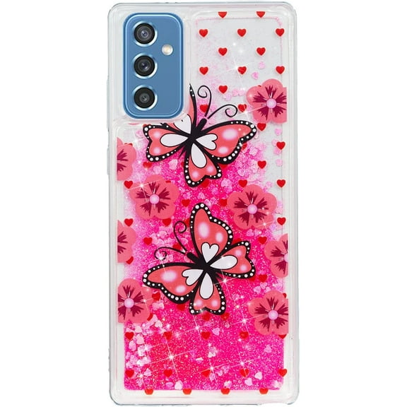 Case for Samsung Galaxy S23 FE, Galaxy S23 FE Case Cute Pink Glitter Luxury Sparkle Liquid Girls Women Quicksand Clear Soft TPU Protective Phone Case for Samsung Galaxy S23 FE Pink Butterfly