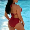 thumbnail image 2 of Womens Cutout One Piece Swimsuit Bathing Suit Backless Halter Neck High Cut Bikini Swimwear Beach Fashion (XL, Red), 2 of 7