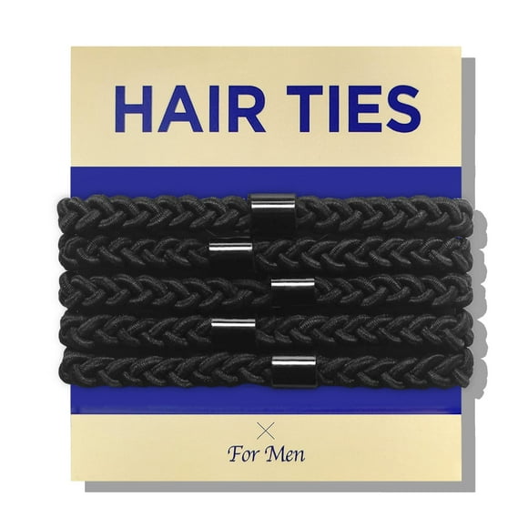 HAVHAF Braided Mens Hair Ties For Men 5 pcs(XL Black) - For Buns curly Thick Dense Hair Elastic Hair Ties For guys No damage crease Breakage Man Bun Hair Tie Men with Long Hair Perfect hairtie For