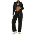 thumbnail image 3 of Women High Waisted Drawstring Wide Leg Cargo Pants Trendy Casual Baggy Joggers Pants with Pockets Black XXL, 3 of 9