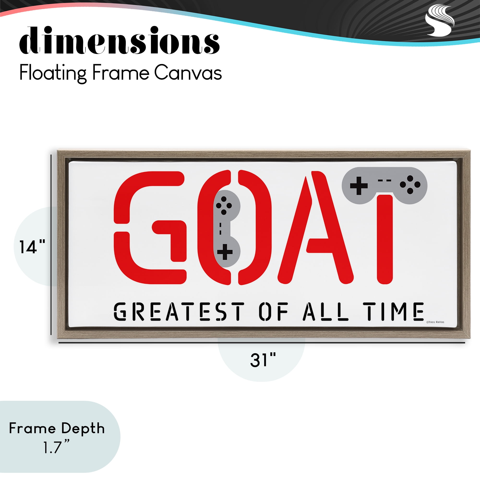Stupell Industries The GOAT Gamer Brown Framed Floater Canvas Wall Art, design by Yass Naffas Designs