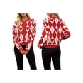 thumbnail image 3 of Women'S Color Block Button Down Cropped Cardigan V Neck Long Sleeve Sweater Jackets Red M, 3 of 6