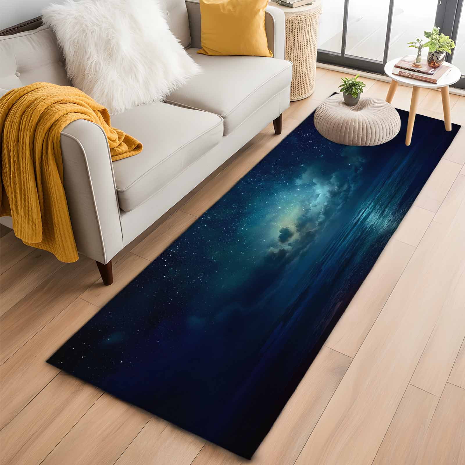 Dreamy Clouds Runner Rug 2 x6 Starry Sky Blue Romantic Mysterious Natural Hallway Runner Rugs Washable Non-Slip Bedside Floor Mats Carpet for Kitchen Bedroom Laundry Room Bathroom