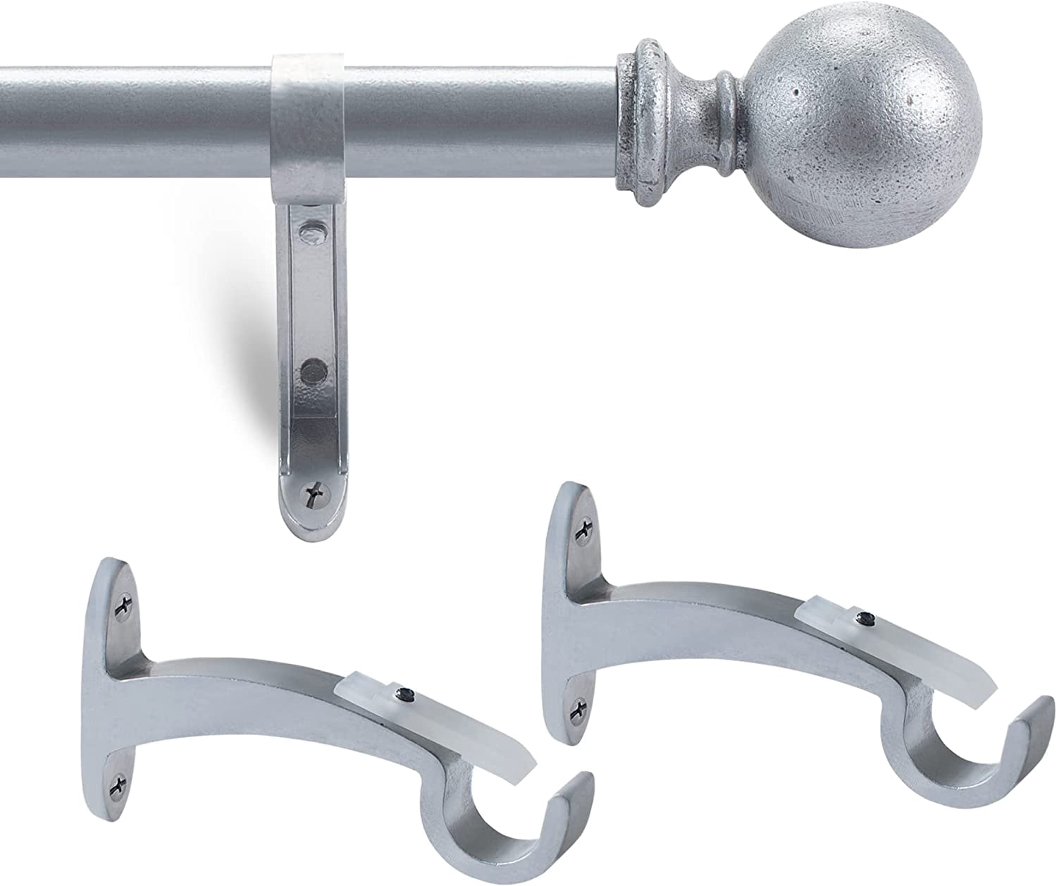 Deco Window 36 to 66 inches Adjustable Curtain Rod for Windows with Ball Cast Finials 3/4'' Dia (Charcoal)