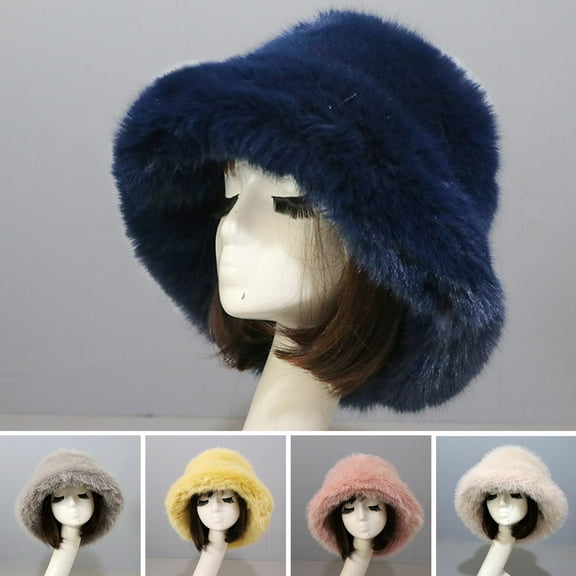 Yirtree Women's Faux Fur Bucket Hats Fluffy Winter Warm Ear Faux Fur Winter Thermal Women Fisherman Cap for Daily Life