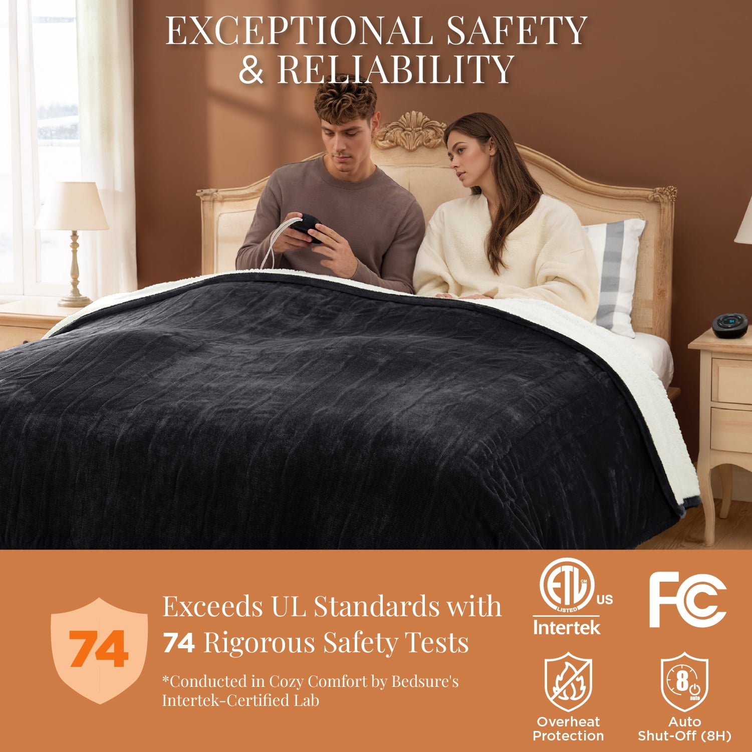 U by Bedsure Flannel Electric Blanket Queen, Flannel Heated Blanket with 10 Heat Settings, with 10 Time Settings, 8 hrs Timer Auto Shut Off, and Dual Control, 84x90 inches, Black