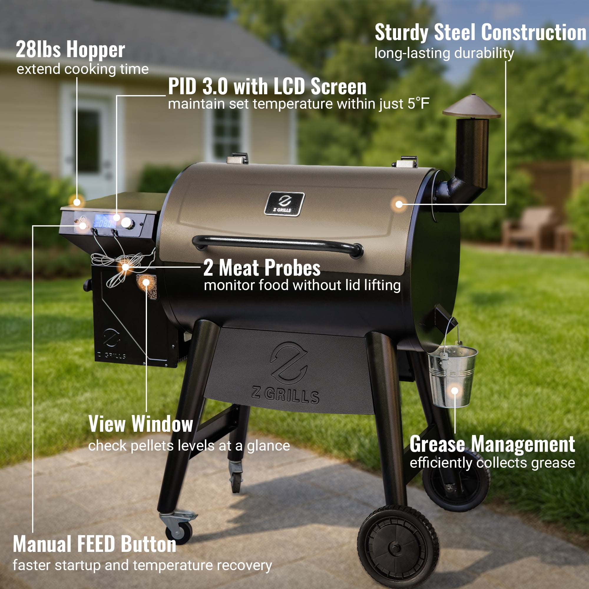 Z Grills Backyard Warrior 697 sq.in Wood Pellet Grill Smoker, PID