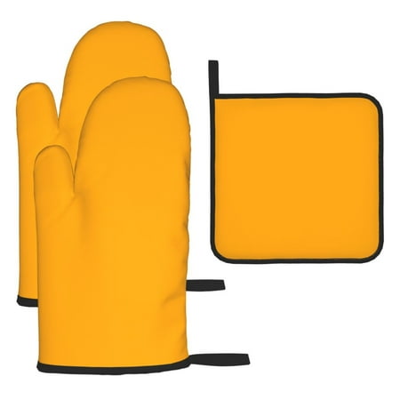

Kitchen Baking 3 Piece Set Microwave Heat Proof Hand Set Oven Mitts For Kitchen Open Lid Microwave Oven Dishes Outdoor Barbecue Orange Yellow