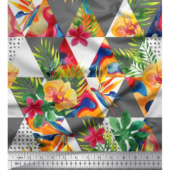 Soimoi Cotton Voile Fabric Check,Leaves & Tropical Flower Decor Fabric Printed Yard 56 Inch Wide