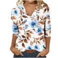 thumbnail image 6 of CYMMPU Women's Casual Floral Printed 3/4 Length Sleeve Trendy Tunic Tops Business Work Blouses Basic Tees Summer Fall Shirts V-Neck 2025 Clothes Sky Blue S, 6 of 8