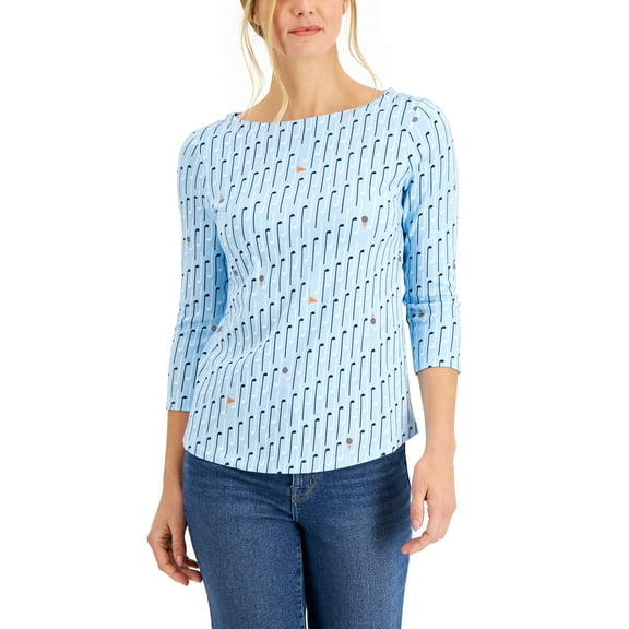 Charter Club Pima Cotton Golf Print Boat Neck Top Waterline Combo S