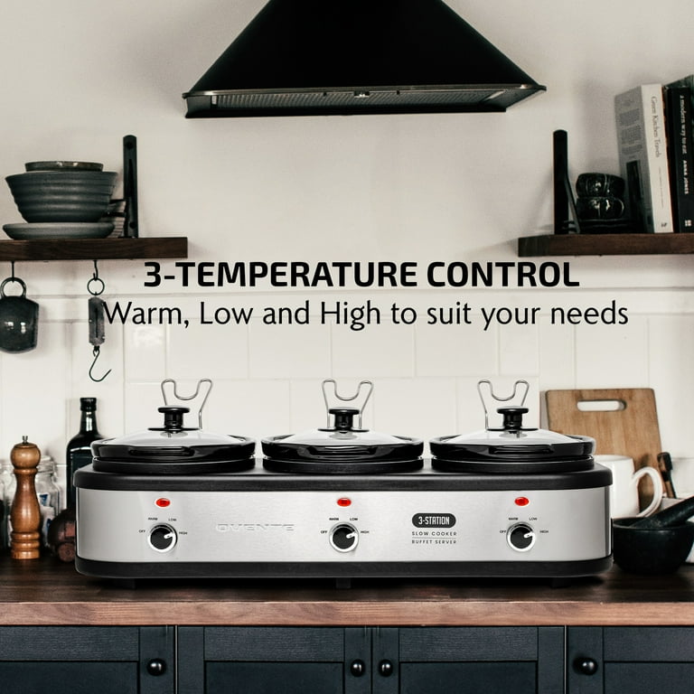 4.5 Qt. Silver Slow Cooker and Buffet Server with Glass Lid and Temperature Control (3-Station) 4.5 Qt. Silver Slow Cooker and Buffet Server with Glass Lid and Temperature Control (3-Station)