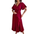 thumbnail image 6 of ZZwxWA Women's 2025 Summer Dress Casual Ruffle Wrap Maxi Dress Formal Short Sleeve V Neck Flowy Maxi Dresses Tie Waist Womens Evening Cocktail Party, 6 of 6