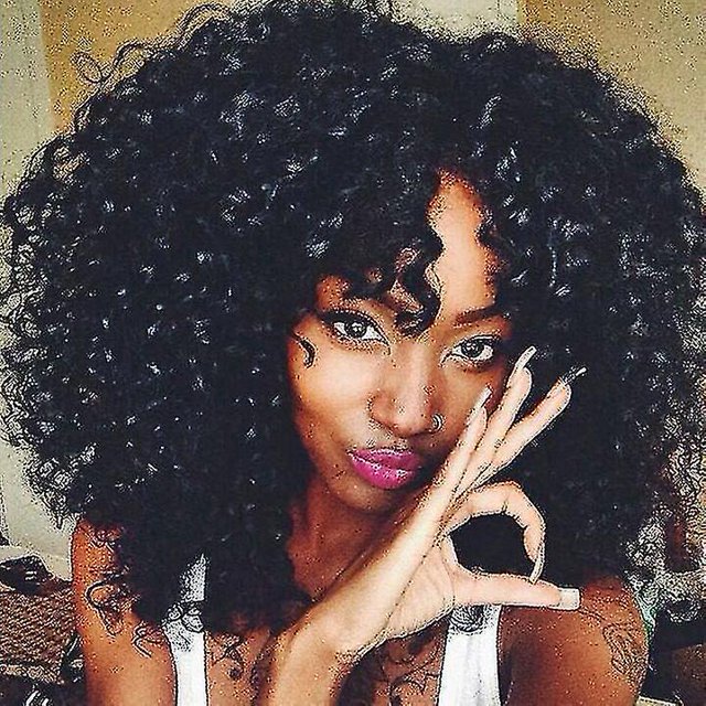 Pelo corto negro africano, pelo ondulado, pelo rizado pequeño, pelo esponjoso, peluca de pelo de fibra química ZefeiWu 8390615040747
