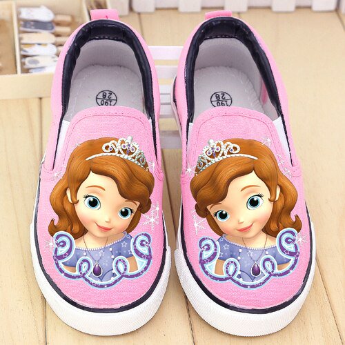 Zapatos de lona para niños de Disney, zapatos deportivos de princesa de dibujos animados de primavera y verano para niñas, zapatillas de deporte de corte bajo frozen shoes25-Insole 16,3 cm Gao Jinjia LED
