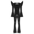 thumbnail image 4 of Moggemol Womens 70s Rave Outfits Shiny Metallic Bell Bottom Alien Jumpsuit Black L, 4 of 4