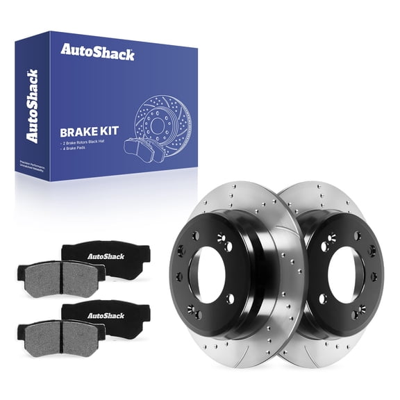 AutoShack Rear Solid Drilled & Slotted E-Coated Brake Rotors   Ceramic Pads 6-PC Brake Kit Replacement for 2009-2012 Hyundai Elantra 2011-2016 Kia Sportage ShadowGuard 10.31" (262 mm)