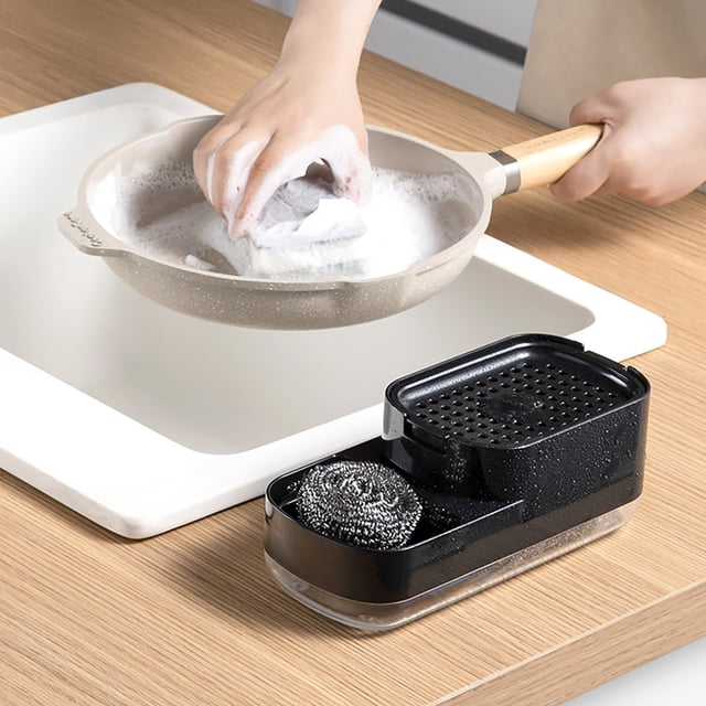 ZZwxWA Deals Kitchen With Sponge Scrub Pot Cleaning Soap Box Press Type Detergent Dispenser