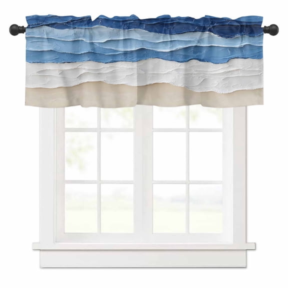 Abstract Beach Wave Valances for Windows Watercolor Blue Modern Art Rod Pocket Curtain Valance Window Treatment Short Curtains for Kitchen Living Room, 54"x18"