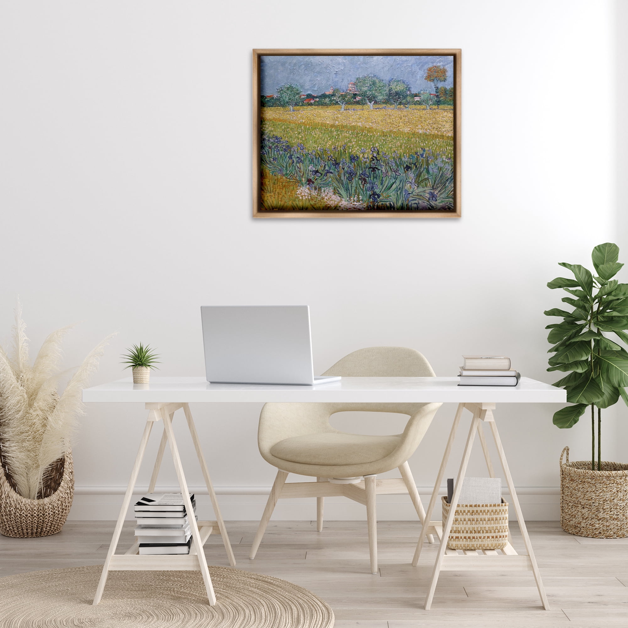 Stupell Industries Van Gogh View of Arles Landscape & Nature Painting Brown Floater Framed Canvas Art Print Wall Art, 31 x 25
