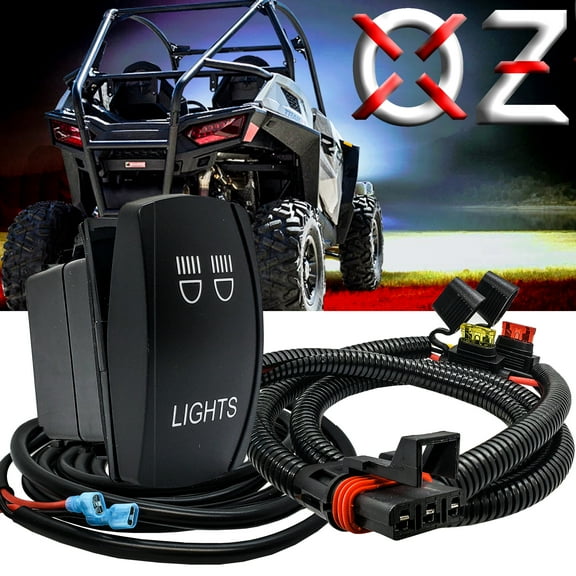 OZ-USA 10ft. Power Bus Bar Plug Wire Harness Laser-etched LIGHTS On/Off Rocker Switch Compatible with Pulse Power Busbar Polaris RZR Pro Ranger Crew XP 2018-2025