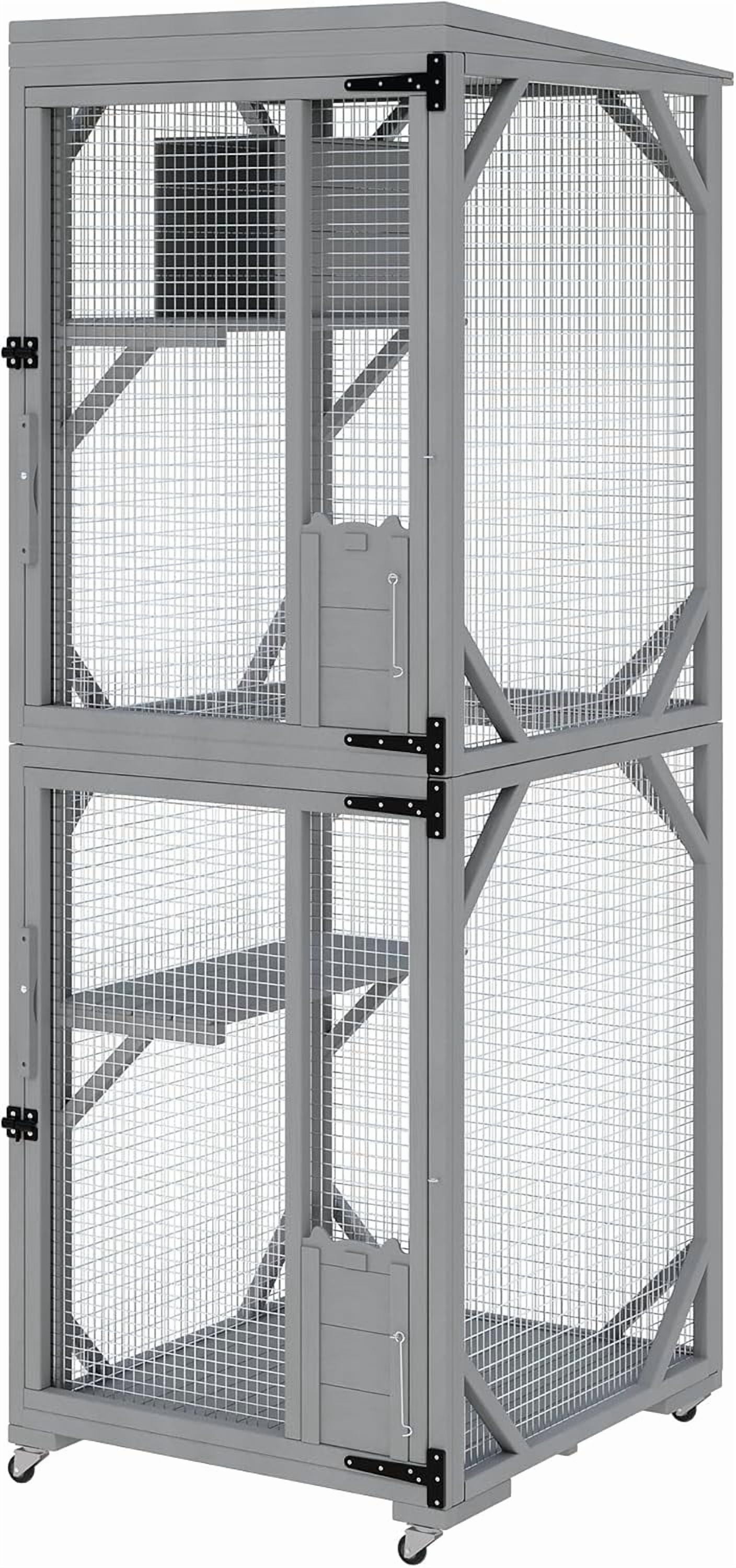 Garvee 4 Tiers Catio 32.3 x 31.8 x 74.8", Outdoor Cat Enclosure, with 4 Wheels, Gray
