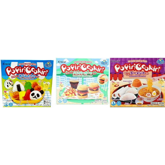 3 Pack Kracie Popin Cookin DIY Candy Kit, 3 Mixed Flavor (Bento,Hamburger,Ramen) Plus NineChef Brand Long Handle Coffee Spoon