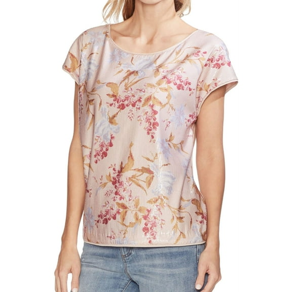 Vince Camuto Womens Sequin Wildflower Pullover Blouse, Pink, Large