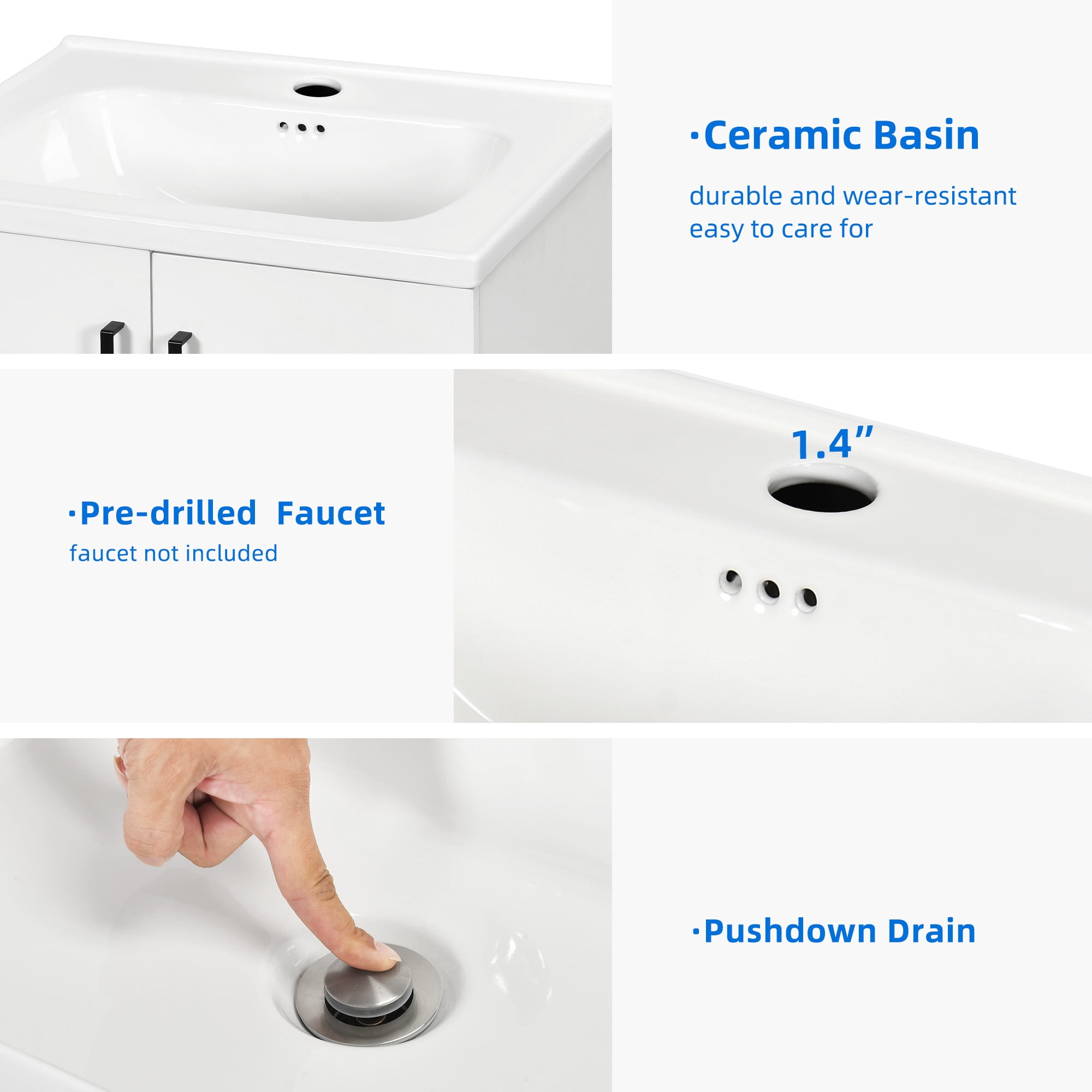 Uforic 24 Inch Bathroom Vanity with Sink Top, Free Standing Bathroom Storage Cabinet with Under-mount Sink, White