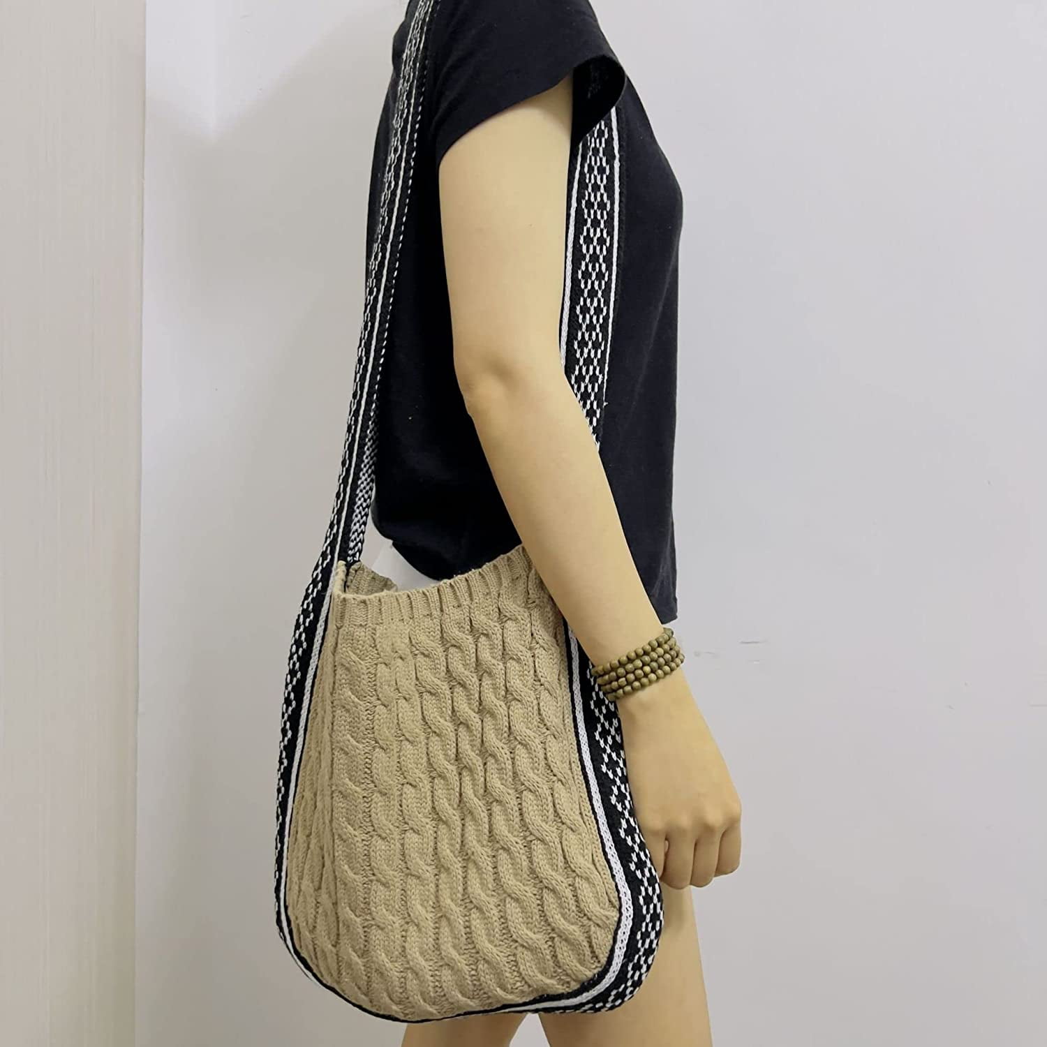 Kukuzhu Fairy Grunge Knitted Shoulder Bags Y2K Fairycore Tote Bag Crochet Hobo Crossbody Bag Indie Purse Accessories