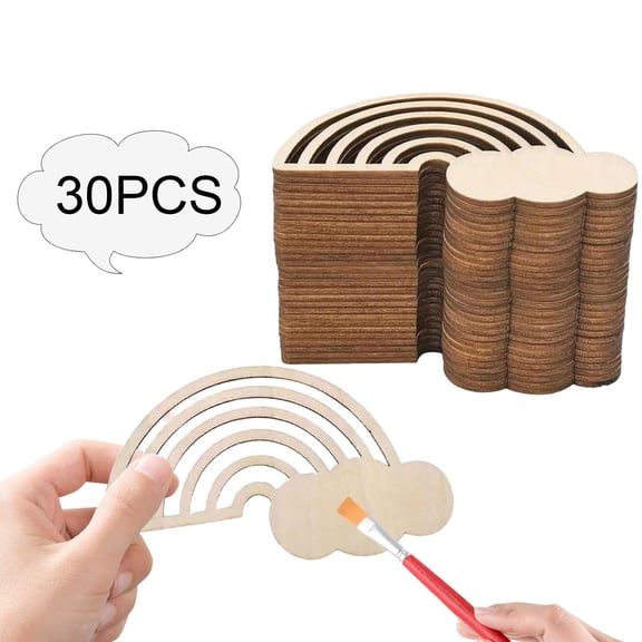 Abbraccia 30 Pieces Rainbow Wooden Craft Pieces Blank Slices Ornaments Embellishments for Hangers Scrapbooking Home Decor Wedding Decor