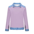 thumbnail image 5 of GUACER Women's Waffle Knit Long Sleeve Tops Denim Collar Contrast Trim Loose Fit Casual Everyday Wears, 5 of 5