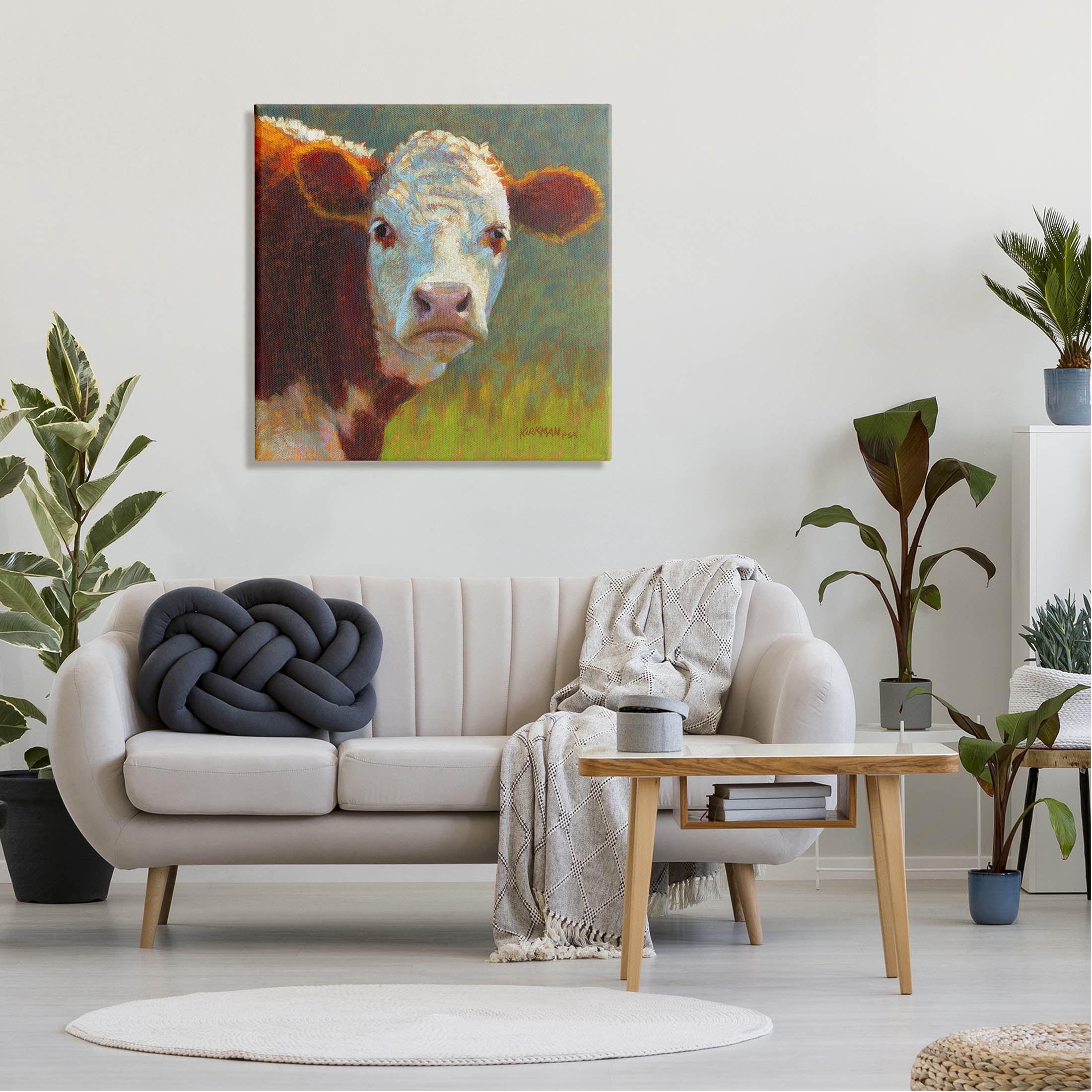 Rural Wildlife Cow Portrait Animals & Insects Painting Gallery Wrapped Canvas Print Wall Art