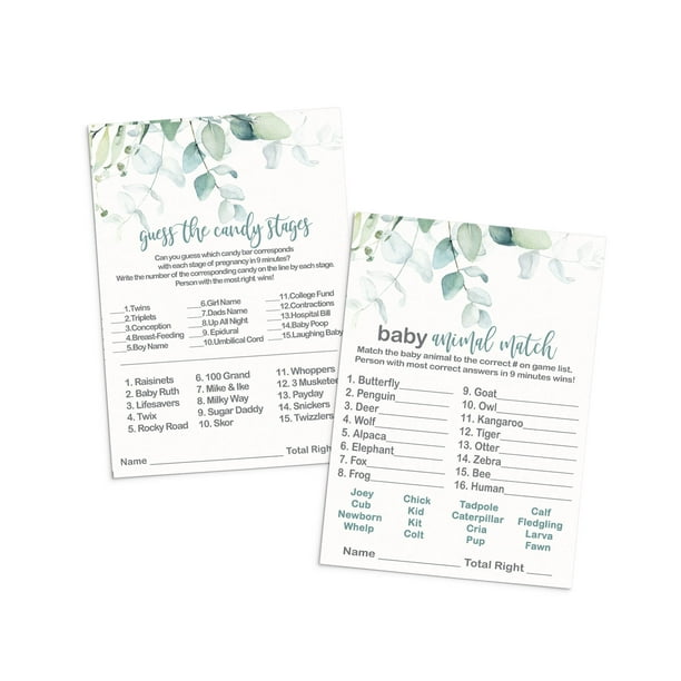 Greenery Baby Shower Game Card Bundle 2 in 1 Pack (25 Each) Includes