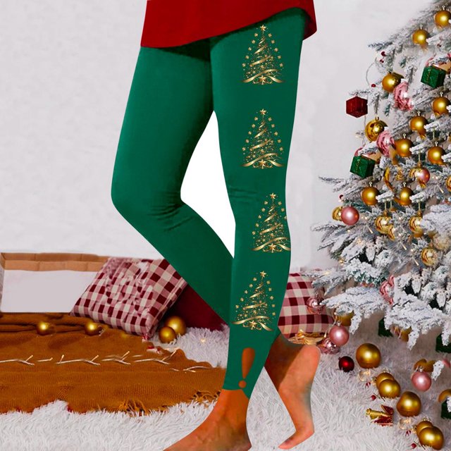 MKLEKYY Leggings de compresión para mujer, mallas huecas informales con estampado de árbol de Navidad para mujer, mallas deportivas de realce para fitness, pantalones de yoga