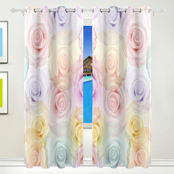 Coolnut Roses Pattern Thermal Insulated Blackout Grommet Printed Window Curtain - 84x55 in - 100% Polyester 2 Panels, Symmetry