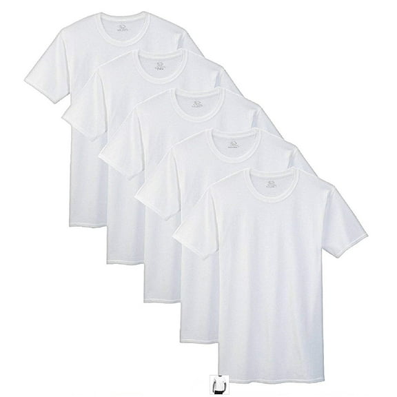 Fruit of the Loom Select Men's 5-Pack Tag Free 100% Cotton Crew T-Shirts, White, XL