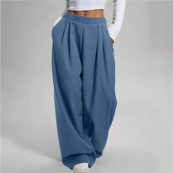 Delayuji Women's Baggy Jogging Bottoms Wide Leg Pants High Waist Elastic Casual Suit Chic Loose Fit Outdoor Straight Trousers With Pockets