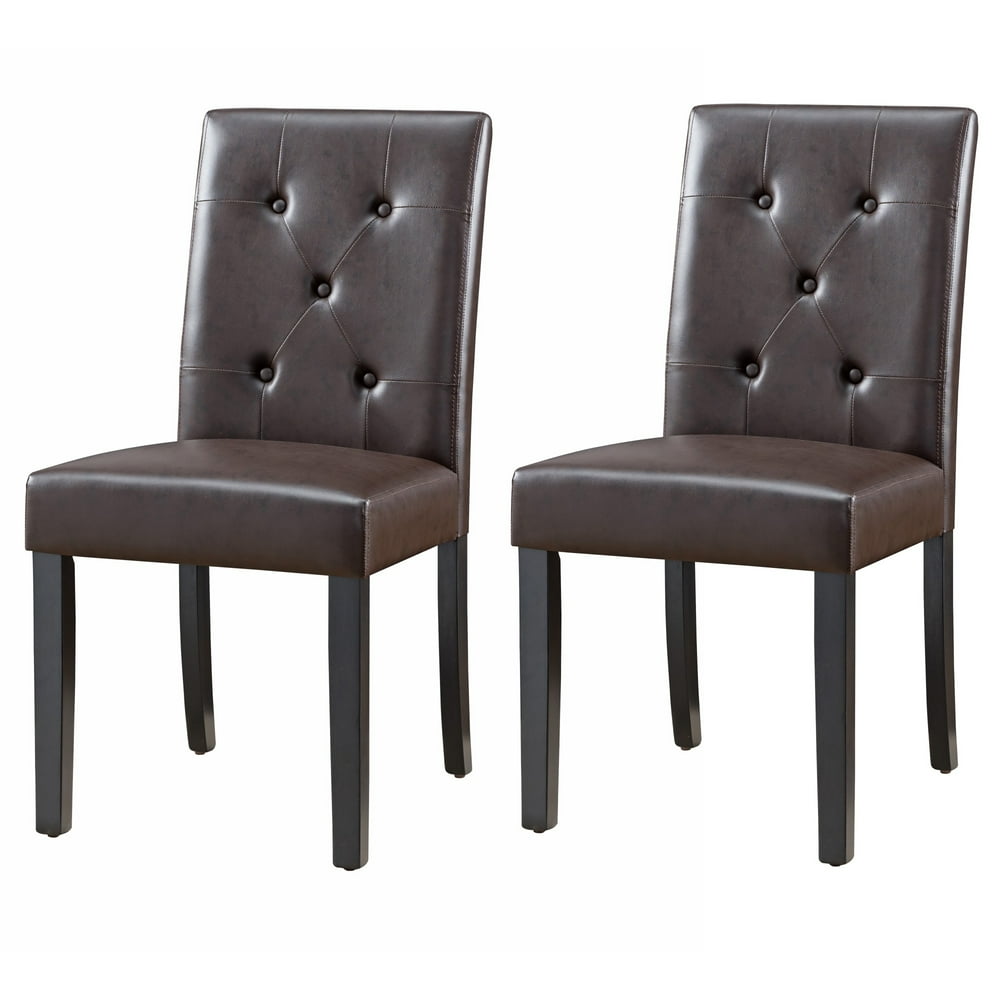 Leatherette Dining Chair with Tufted Back, Set of 2, Espresso Brown